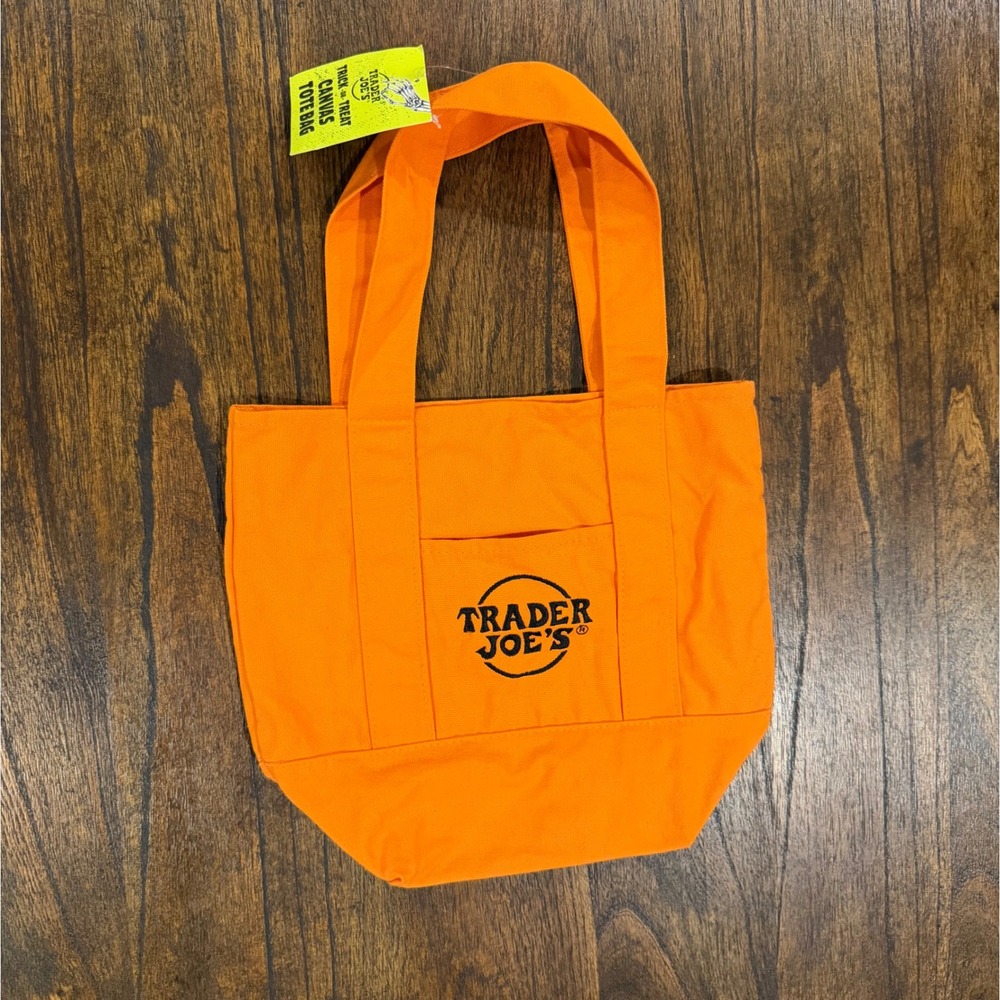 Trader Joe's Canvas Tote Bag Orange Halloween Grocery Mini Bag NWT